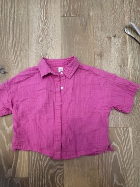 CROPPED GAP LINEN BUTTON UP SHORT SLEEVE XS